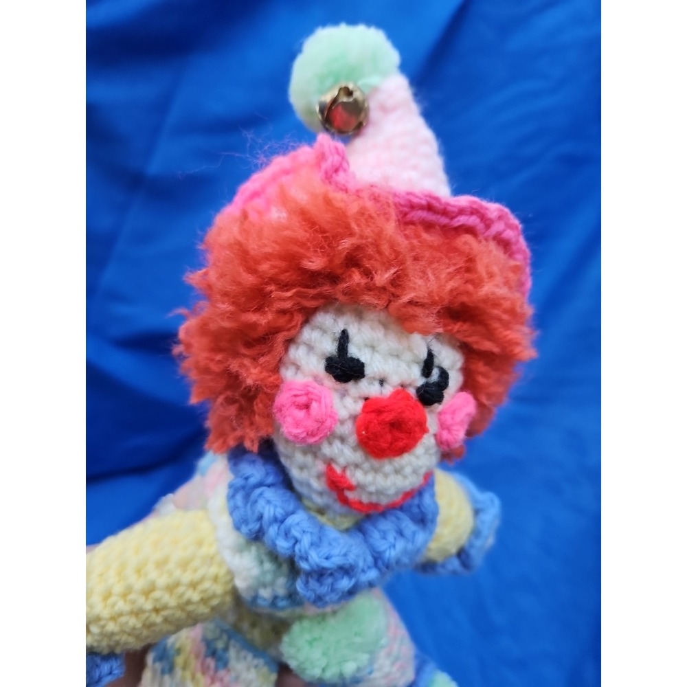 Vintage Handmade Crocheted Plush Clown Doll Folk Art 14" - Picture 5 of 6
